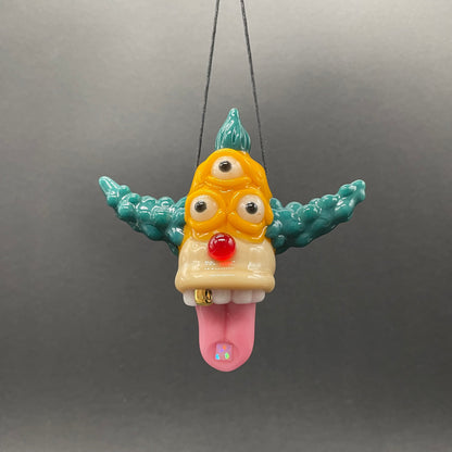 Third eye Krusty the clown glass pendant with opal tab
