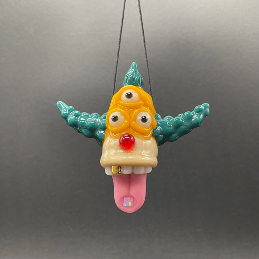 Third eye Krusty the clown glass pendant with opal tab