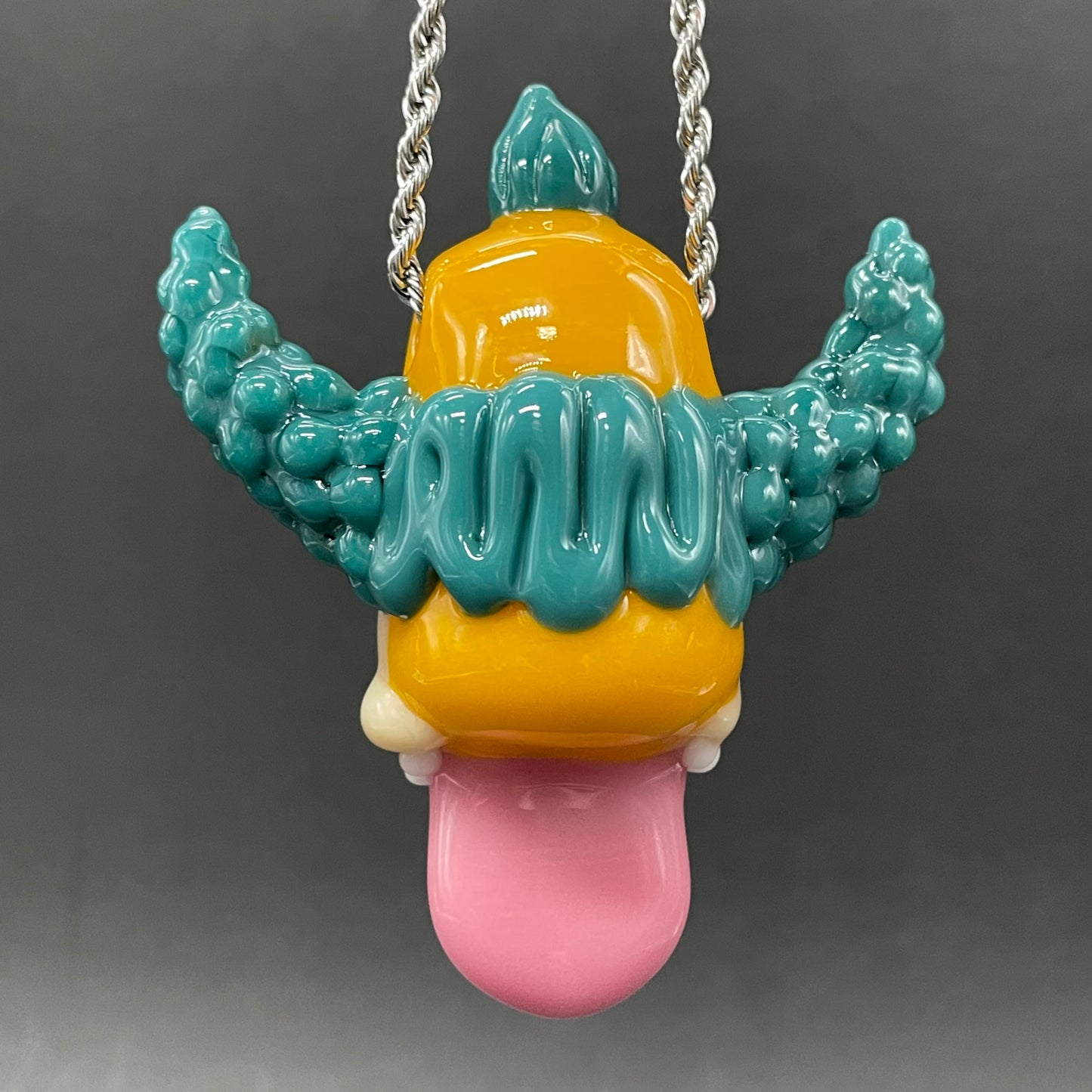 Krusty the clown glass pendant with opal tab