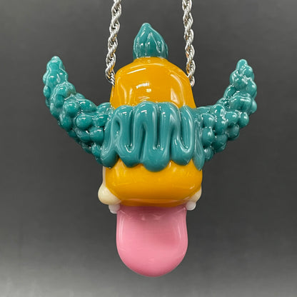 Krusty the clown glass pendant with opal tab
