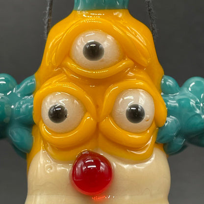 Third eye Krusty the clown glass pendant with opal tab