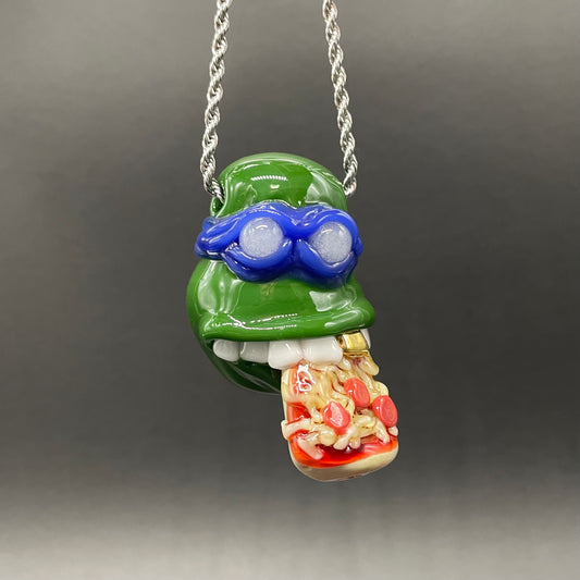 Leonardo Ninja TurtleHandblown Pendant, TMNT Inspired Collectible glass necklace