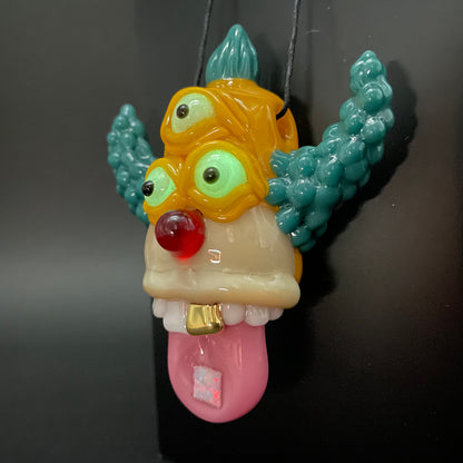 Krusty the clown glass pendant with opal tab