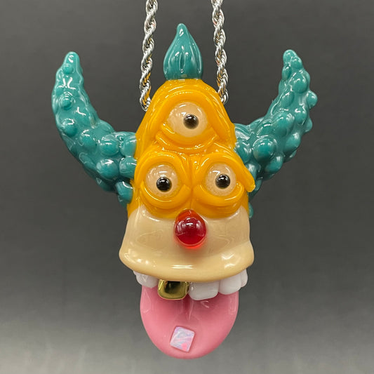 Krusty the clown glass pendant with opal tab
