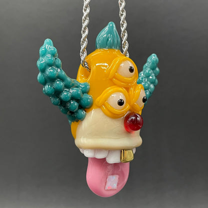 Krusty the clown glass pendant with opal tab