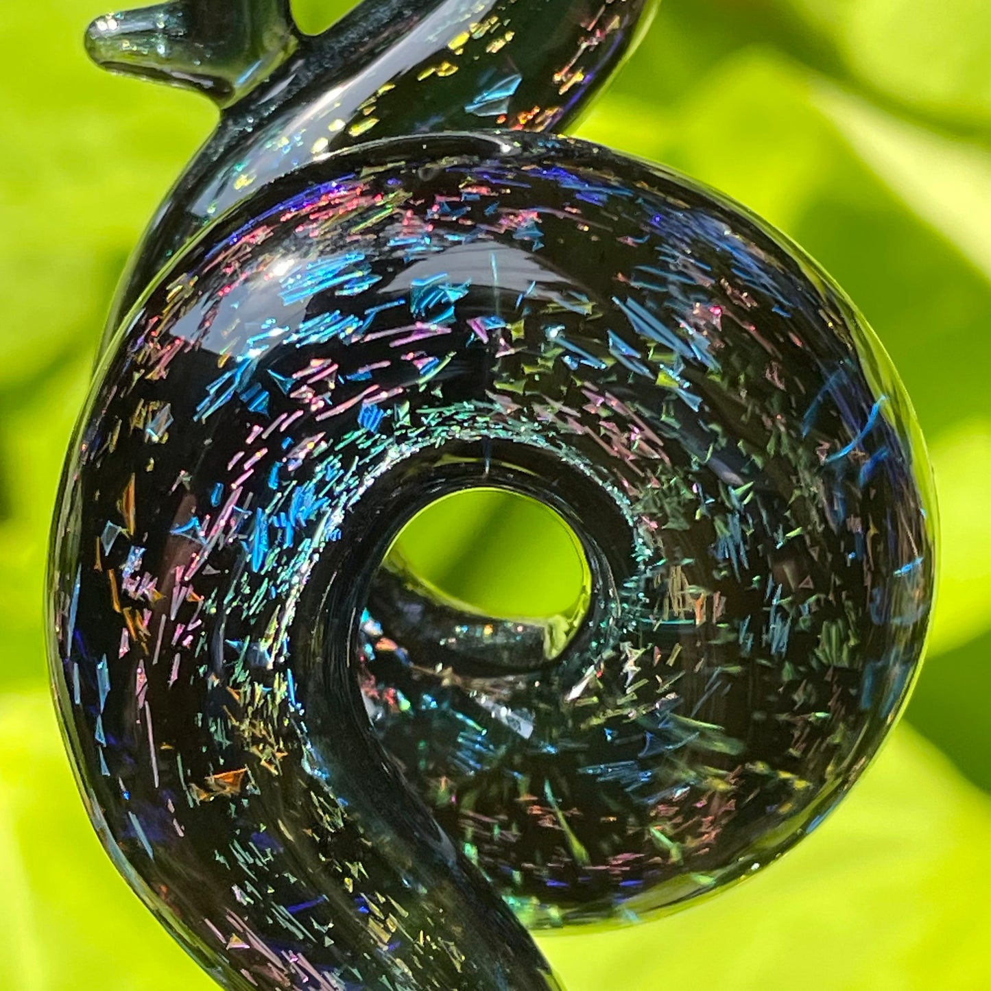 Dichroic sparkle snake pendant