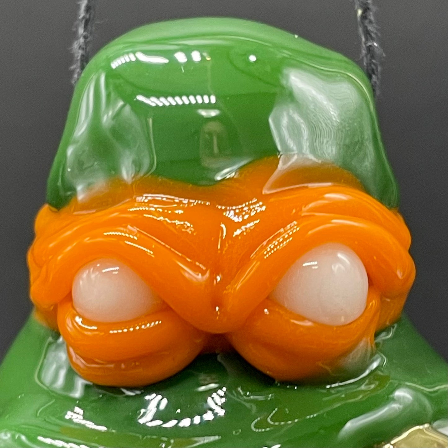 Glass Ninja Turtle Pendant – Handmade Michelangelo Pizza Necklace, TMNT Fan Jewelry