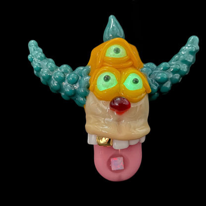 Third eye Krusty the clown glass pendant with opal tab