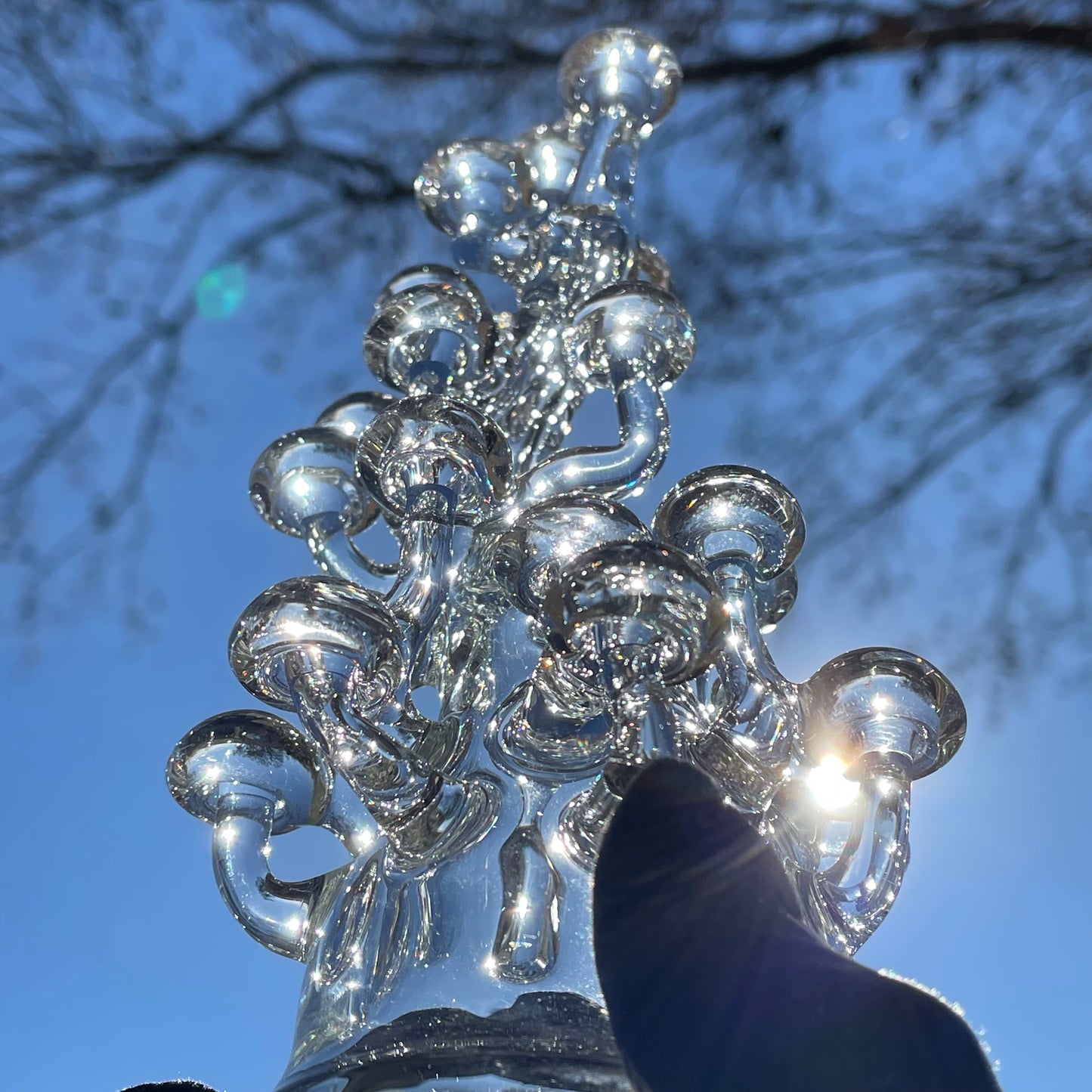 TALL CLEAR GLASS MUSHROOM SCULPTURE