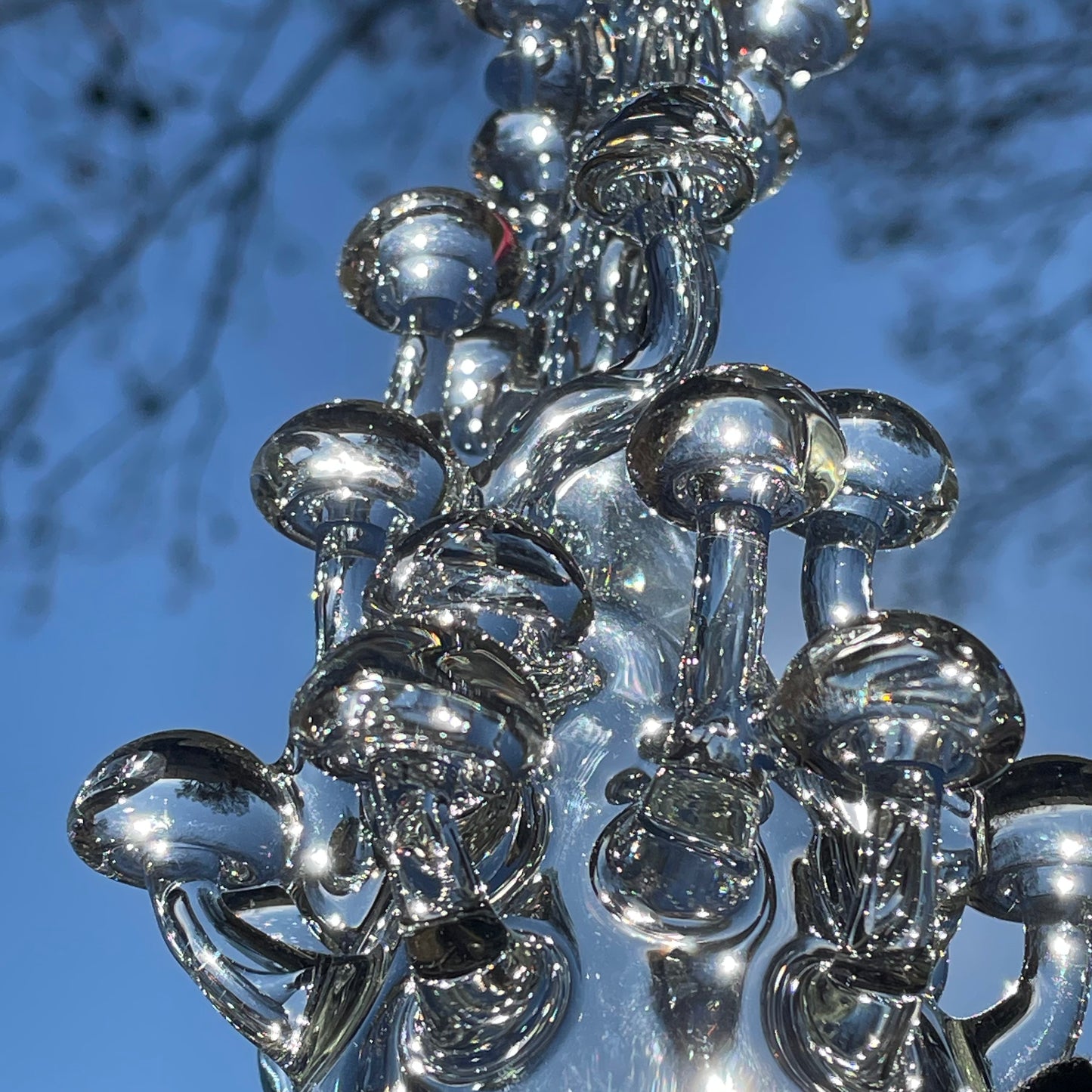 TALL CLEAR GLASS MUSHROOM SCULPTURE