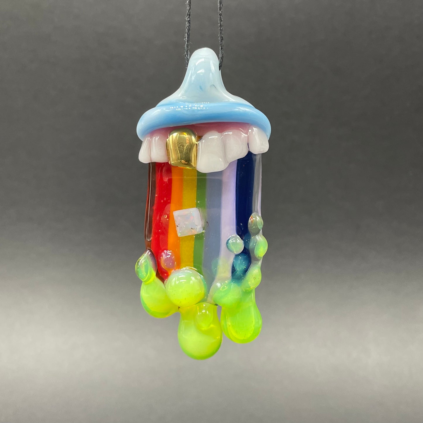 Glass opal rainbow tongue pendant