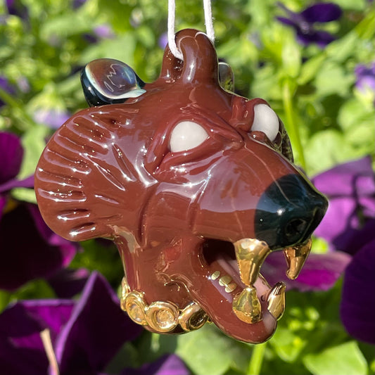 blinged out glass grizzly bear pendant