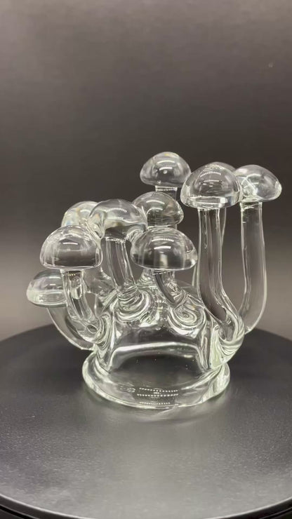 Handblown Clear Glass Mushroom Sculpture Psychedelic Cluster Art Piece
